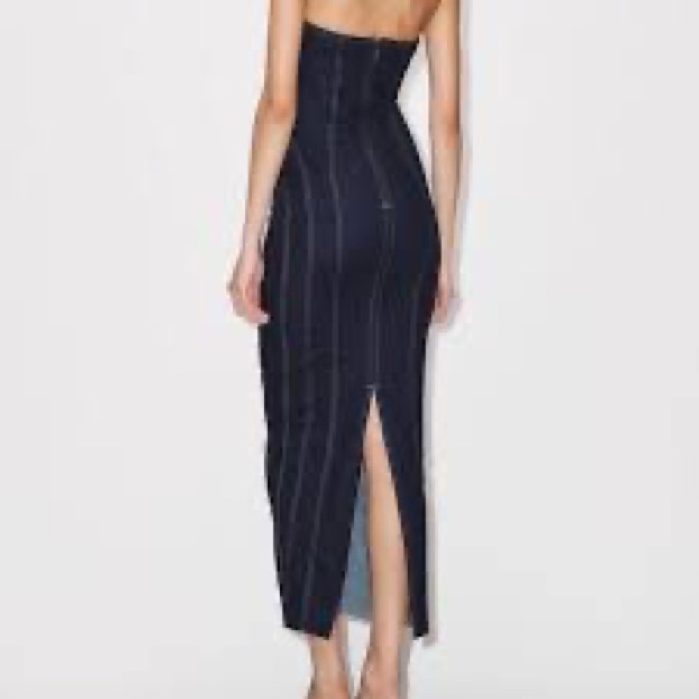 NWT Zara Blue Denim Midi Bustier Corset Party Dress Medium - Picture 6 of 16
